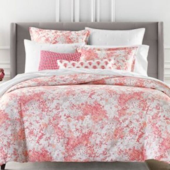 SKY Bloomingdale's Abstract Floral Sunset Coral KING Comforter Cover Set - Picture 1 of 8